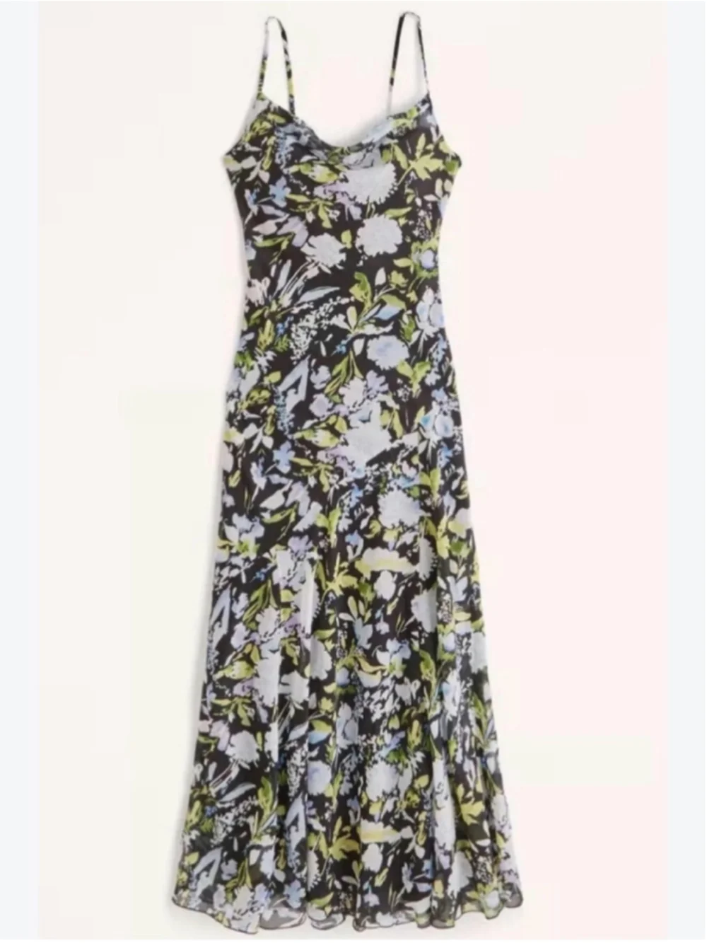 Abercrombie & Fitch Black Floral Slip Maxi Dress Size Large L Cowl Neck